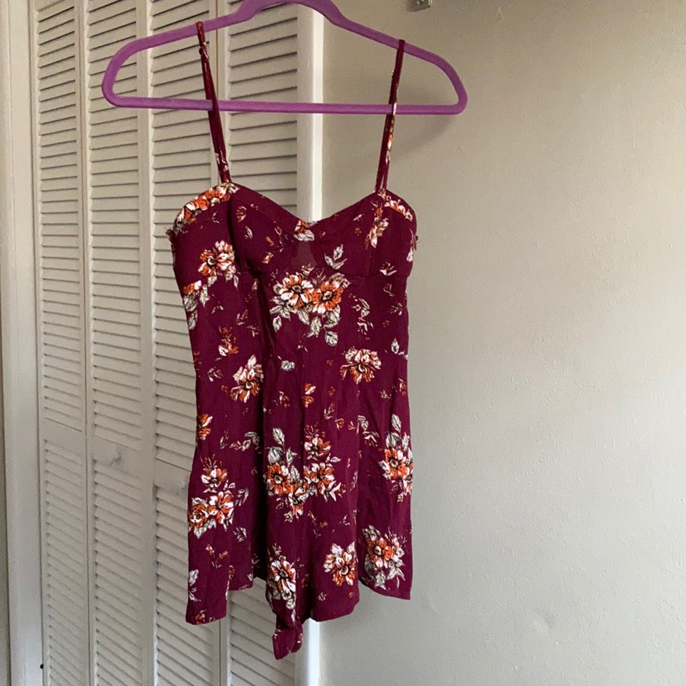 Red floral romper